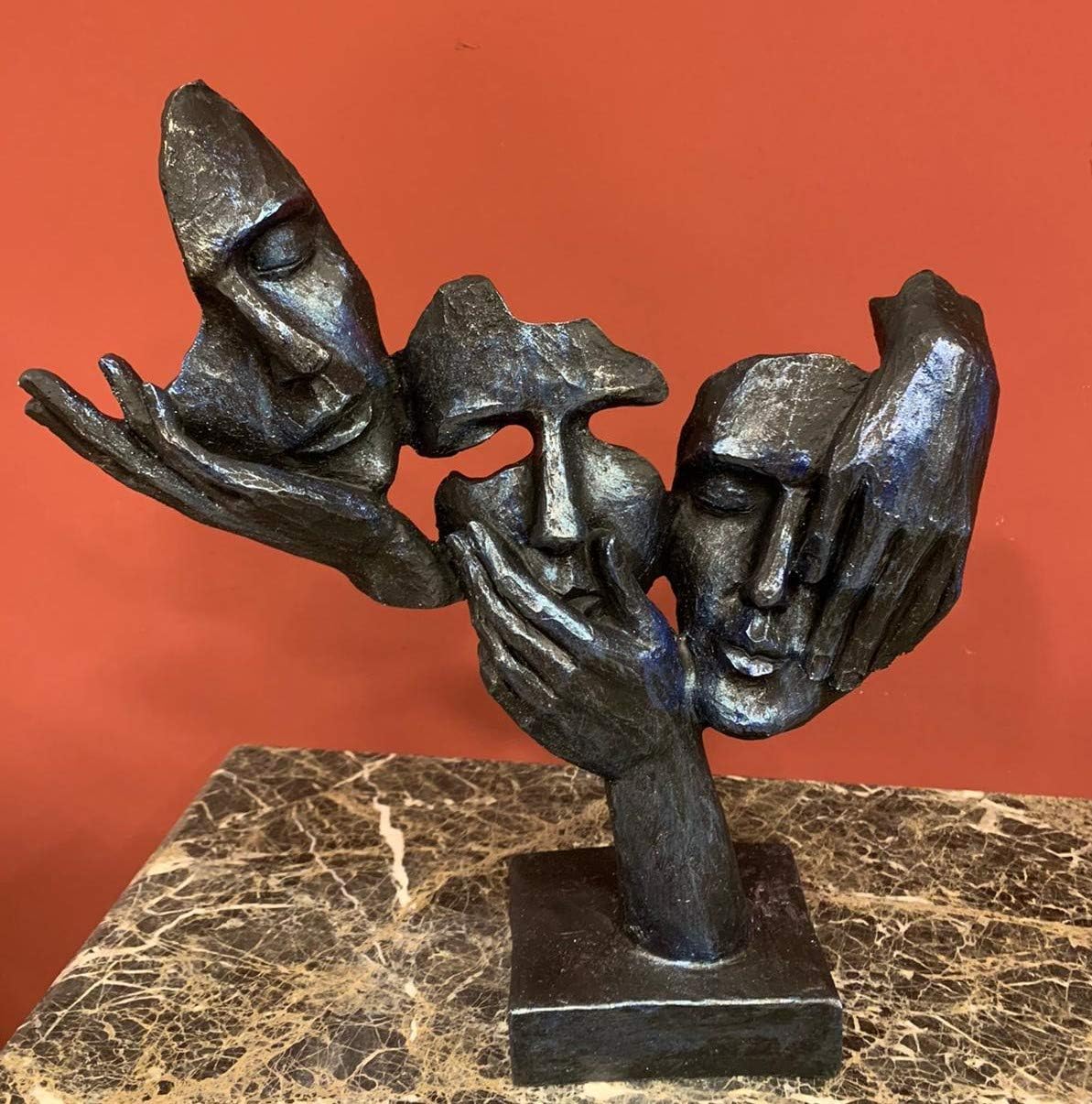 Sculpture, I Did Not See Triple Mask, Polyester Sculpture, Home Decor, Bust, Art, Decor (Silver)