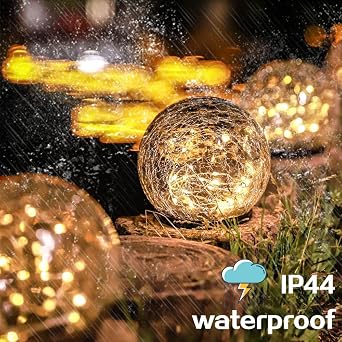 TOMEX Solar Garden Lights, Cracked Glass Ball Waterproof Warm White LED for Outdoor Decor Decorations Pathway Patio Yard Lawn, 1Pack (3.9)