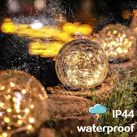 TOMEX Solar Garden Lights, Cracked Glass Ball Waterproof Warm White LED for Outdoor Decor Decorations Pathway Patio Yard Lawn, 1Pack (3.9)