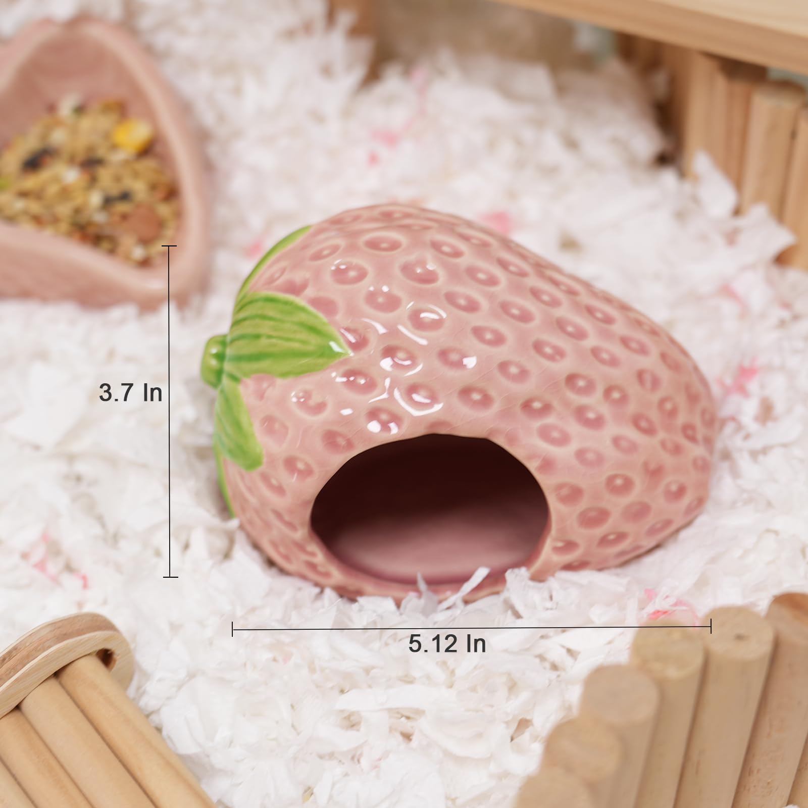 Kelivi Ceramic Hamster Hideout, Strawberry Hamster House and Habitat - Image 4