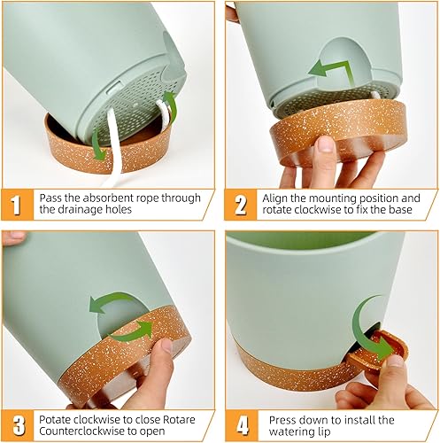Miniatura 4 de Macetas para plantas de interior de 76.565.55 pulgadas, macetas de riego automático con agujeros de drenaje y platillos, paquete de 5 macetas