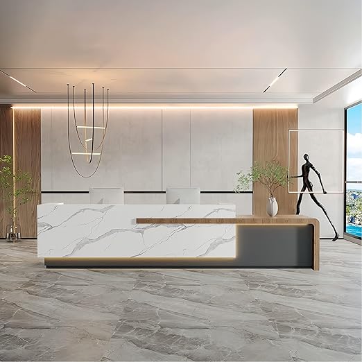 Reception Desk with Counter Has Ample Storage Space and LED Ambient Light, No Assembly Required. Suitable for Shopping Malls, Retail Counters, Cashier Counters