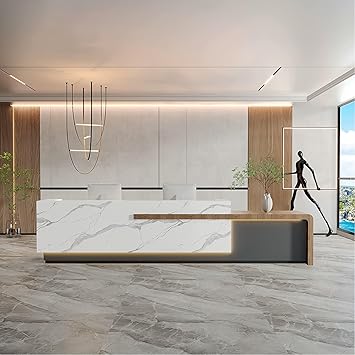 Reception Desk with Counter Has Ample Storage Space and LED Ambient Light, No Assembly Required. Suitable for Shopping Malls, Retail Counters, Cashier Counters