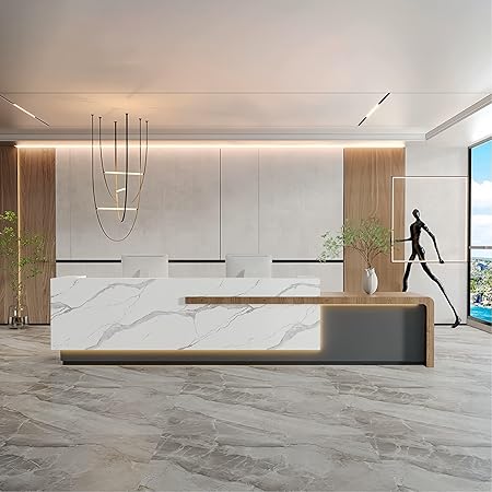 Reception Desk with Counter Has Ample Storage Space and LED Ambient Light, No Assembly Required. Suitable for Shopping Malls, Retail Counters, Cashier Counters