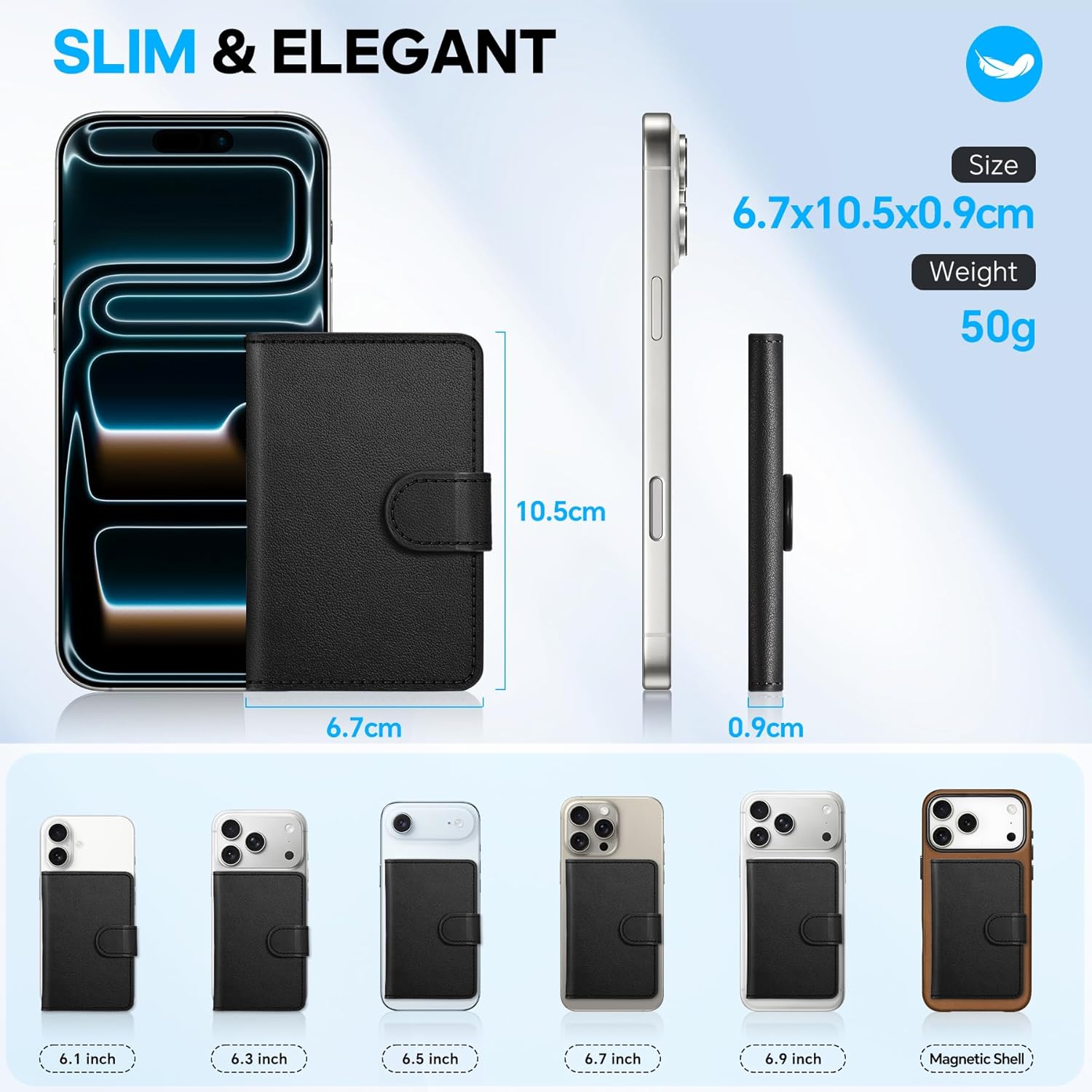 SHIELDON for MagSafe Wallet Genuine Leather Strong Magnetic Card Holder - RFID Blocking, 6 Card Slots, ID Window, Magnet Cell Phone Wallet Compatible with iPhone 17/16/15/14/13/12 Series - Nappa Black - Image 5