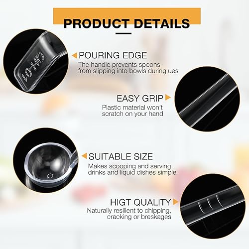 Miniatura 3 de Tioncy 10 cucharones pequeños transparentes de 7 pulgadas y 1 onza para salsa, mango largo, cucharón de plástico para servir cucharones para