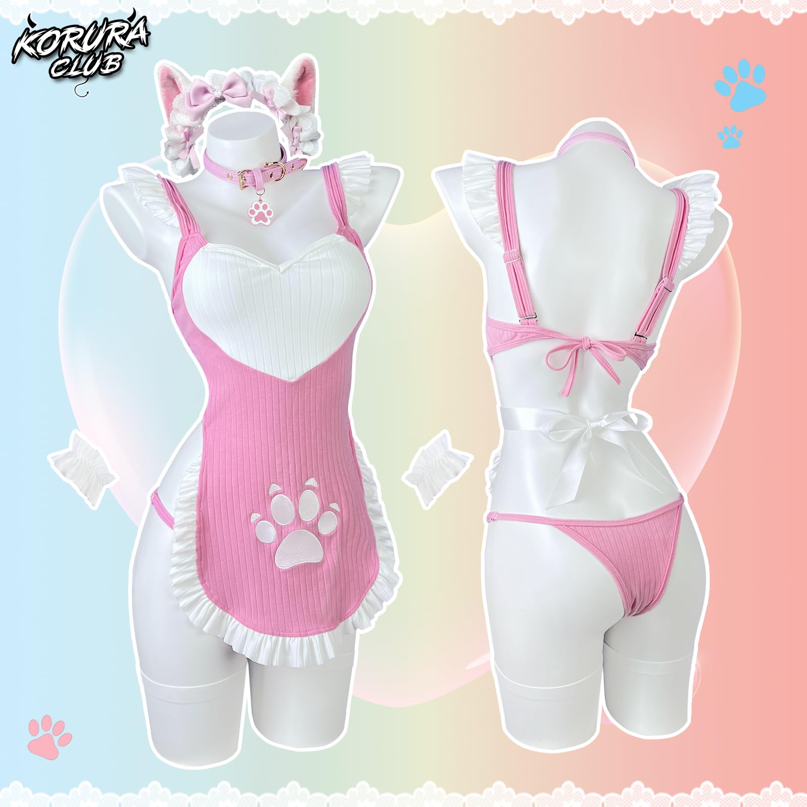 KORURACLUB Tenue de cosplay sexy pour femme - Tablier Sissy - Costume d'anime - Lingerie pour fille