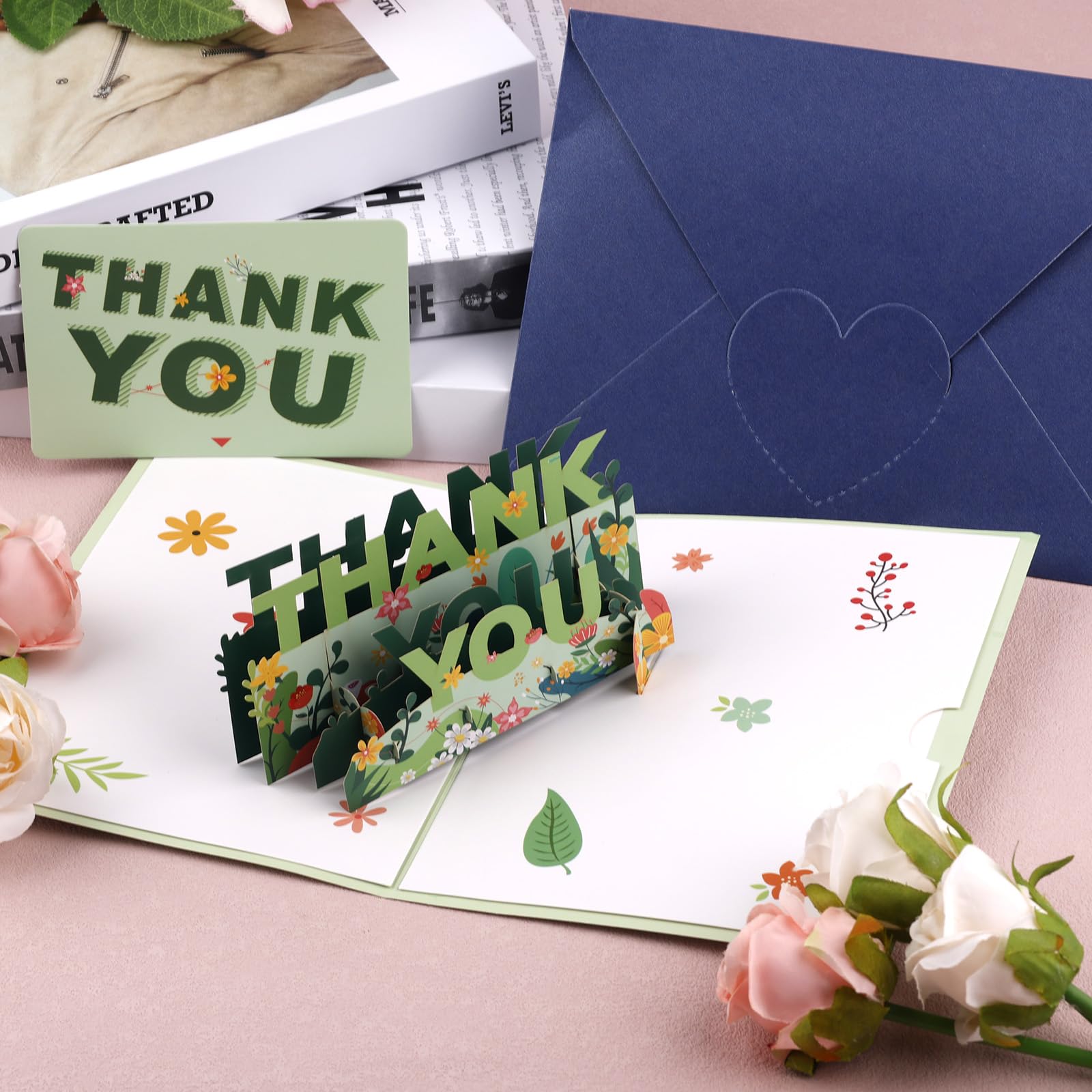 lasuroa Carte Remerciement 3D, Pop-Up avec Enveloppe et Note Vierge pour Garçons Filles Hommes Femmes Mamans Papas Enseignants pour Exprimer Leur Gratitude