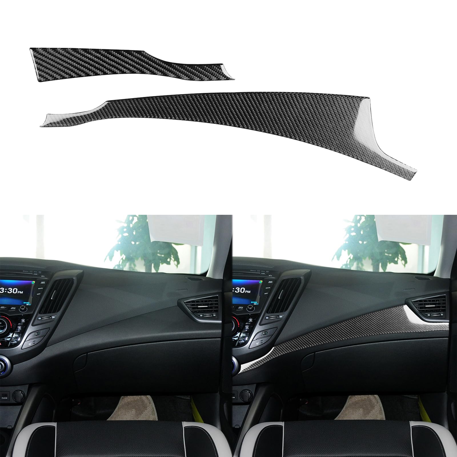 NVCNX Real Premium Carbon Fiber Compatible with Hyundai Veloster 2012 2013 2014 2015 2016 2017 Accessories Car Dash Dashboard Center Console Interior Trim Strip Sticker Decoration 2pcs