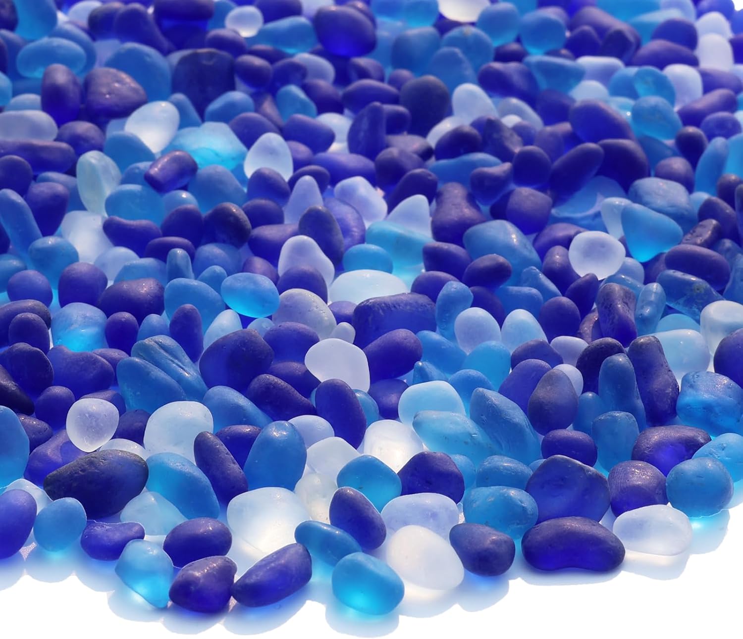 Sea Glass Stones – 2.9LB/46.4oz Blue Mixed Frosted Glass Pebbles Gemstones – Perfect for Aquarium Rocks, Fish Tank Gravel, Vase Fillers, Seaglass DIY Crafts, and Home Decor