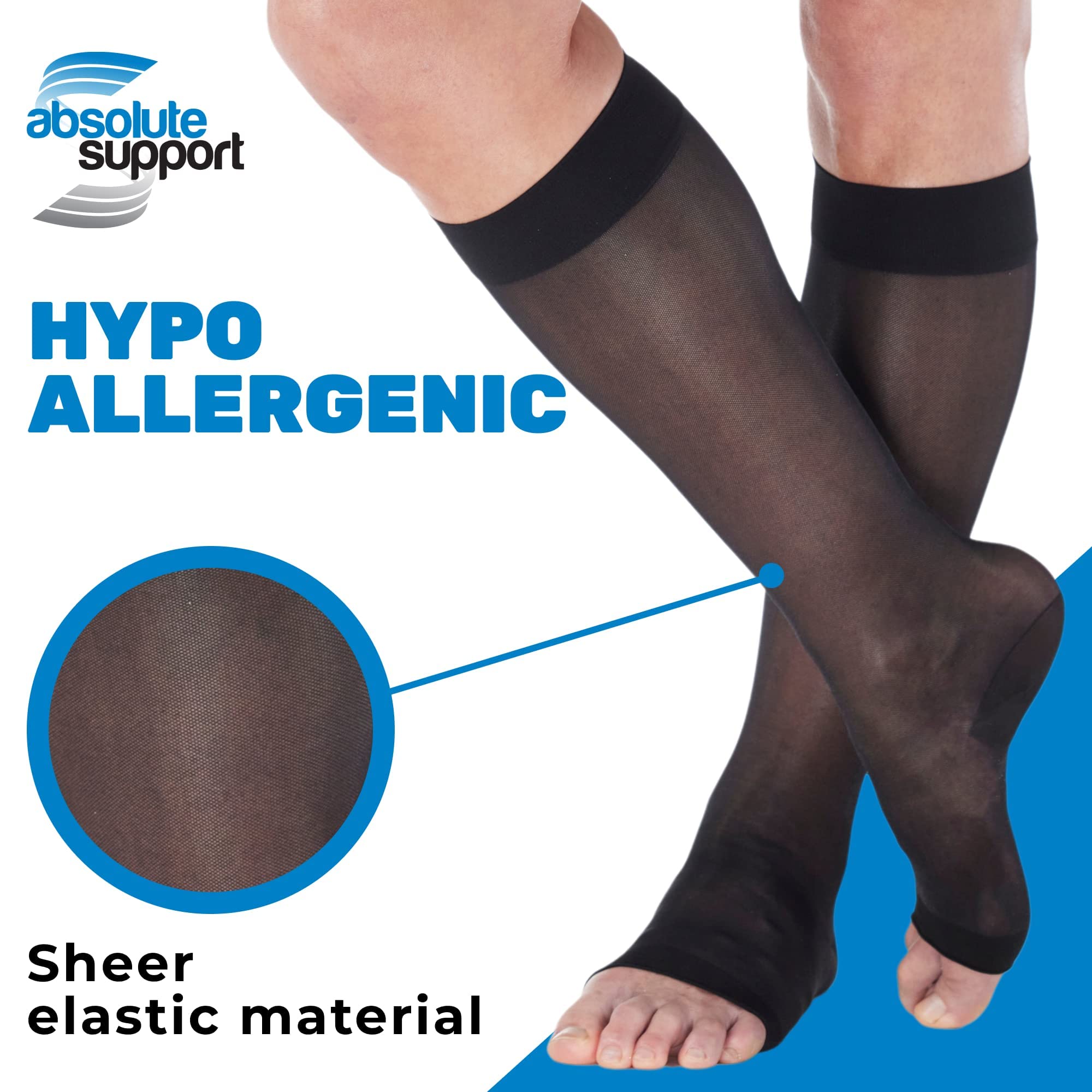 ABSOLUTE SUPPORT Calcetines de compresión transparentes para mujer, circulación, 15-20 mmHg con puntera abierta