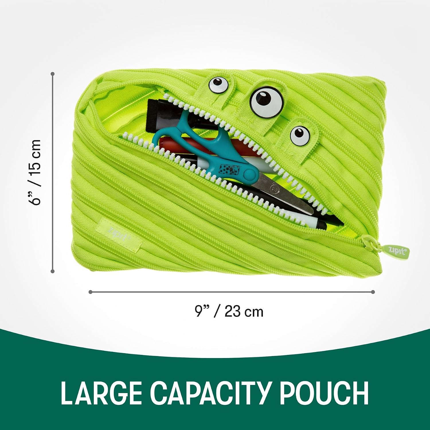 ZIPIT Monster Large Pencil Case for Boys, Cute Zipper Pouch for Kids, Lime image 2