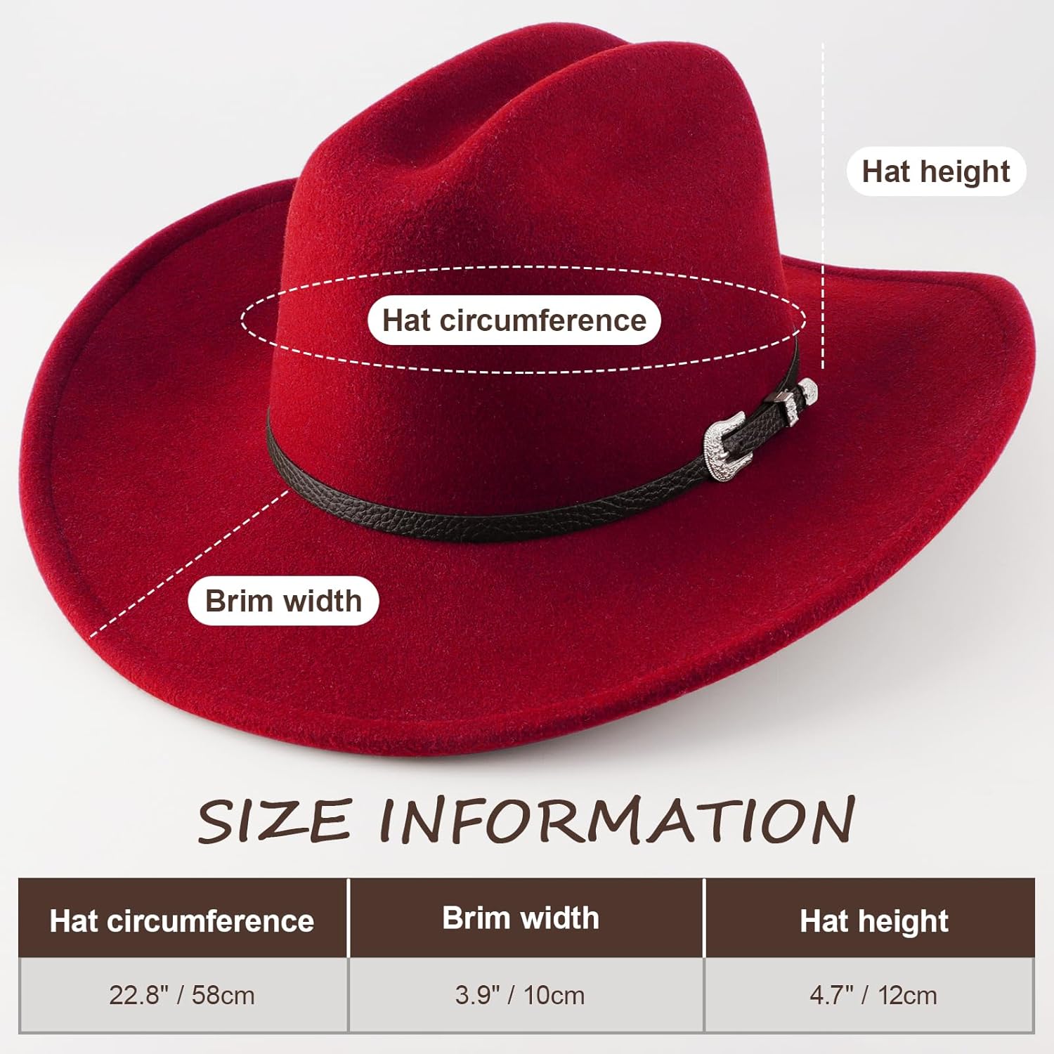 Western Cowboy Hats for Women Classic Felt Wide Brim Fedora Hat with Belt Buckle Retro Panama Hat Unisex Rolled up Cap - Image 2