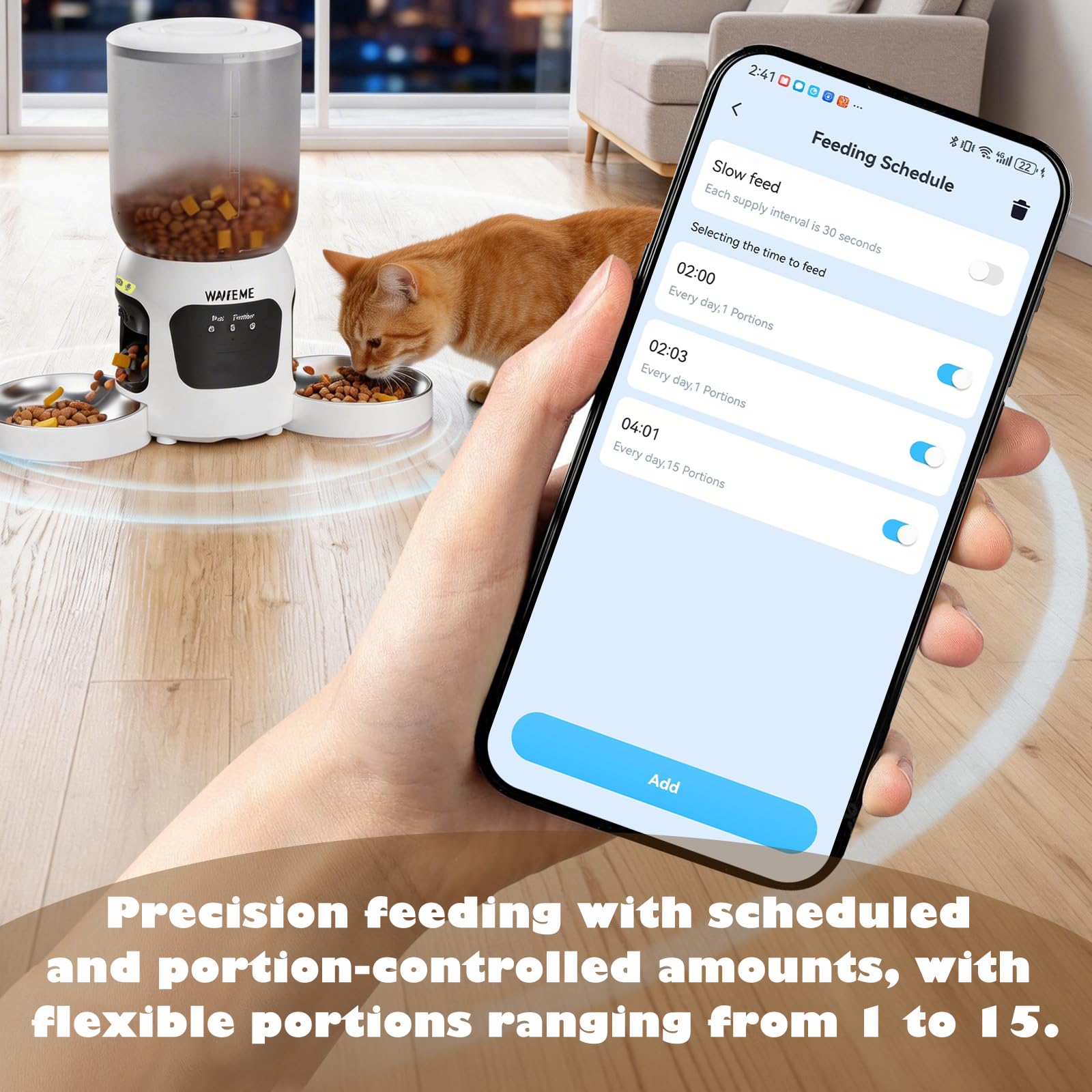 Futterautomat Katze mit Kamera, 6L Dual-WLAN Spender für 2 Katzen | 15 Mahlzeiten, 2-Wege-Audio & Nachtsicht, Futternapf aus Edelstahl für Katzen und Hunde, App-Steuerung per 2.4G/5G WLAN