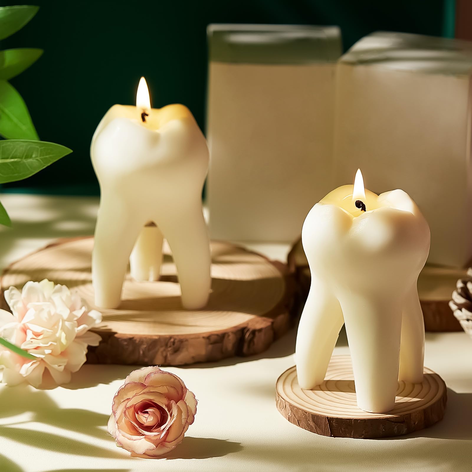 Threlaco 2 Pcs Tooth Scented Candle with Box Aesthetic Vanilla Fragrance Candles Aromatherapy Cute Candles Decorative Tooth Shaped Candles for Room Clinic Dentist Decor, Natural Soy Wax