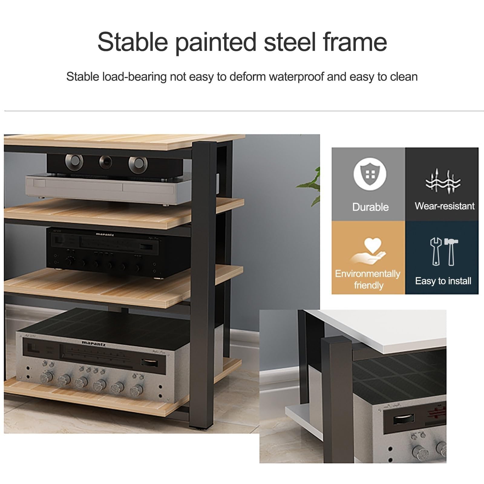 AV – Armadio a torre per intrattenimento a 2/3/4 ripiani, moderno rack per altoparlanti e audio Home Theater, elegante centro multimediale per sistemi TV (marrone, 90 cm)