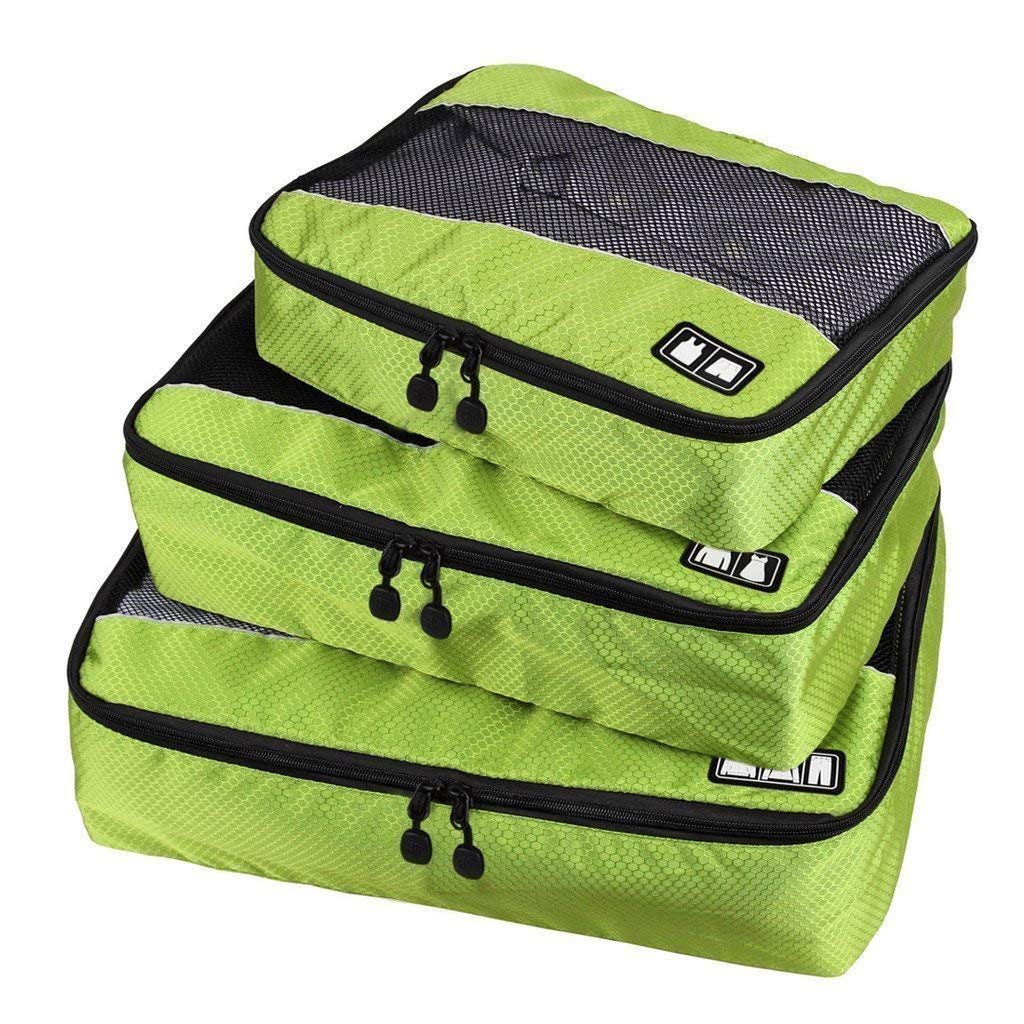 Set of 3 Storage Bags for Luggage Cube Cover Clothing Travel Organiser Suitcase, Green
