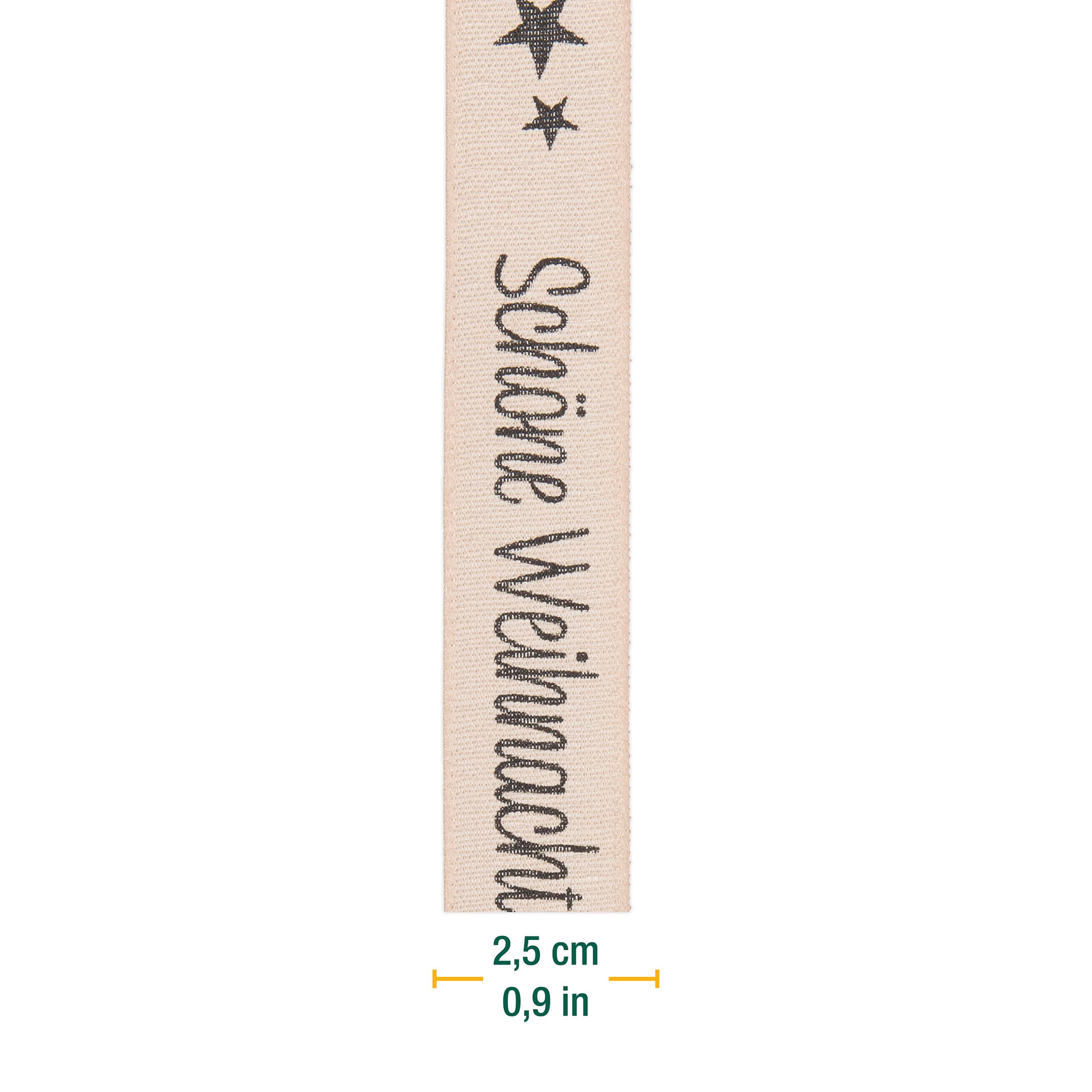 Halbach Seidenbänder Christmas Ribbon Beautiful Christmas Gift Ribbon in Cotton Look for Wrapping Gifts Colour: Natural/Black, 1126 - Image 2