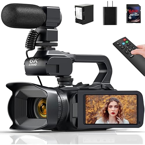 6K Camcorder Video Camera 64MP IR Night Vision Vlogging Camera for YouTube 18X Digital Zoom 4.0" Touch Screen Digital Camera with WiFi, Mic, Charger, Stabilizer, Controller, Battery and 64GB SD Card