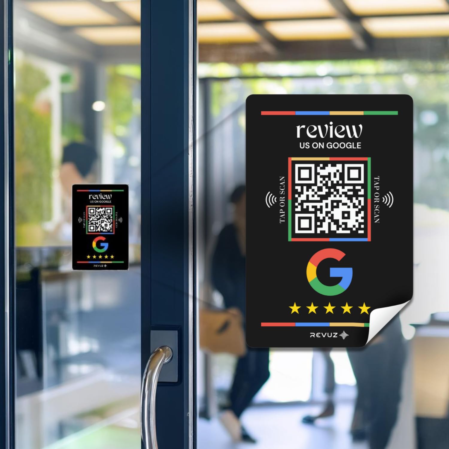 Revuz Online Review Sticker for Customer Feedback - Boost Online Ratings with Tap-to-Review QR Code - No App Required (Pack of 2) (M3)
