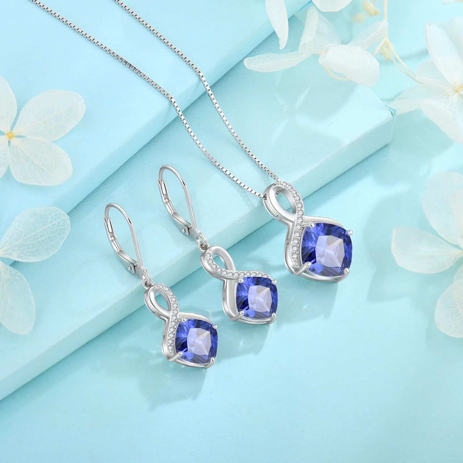 FJ Square Princess Cut Birthstone Necklace 925 Sterling Silver Infinity Pendant Necklace Birthday Jewelry Gifts for Women - Image 4