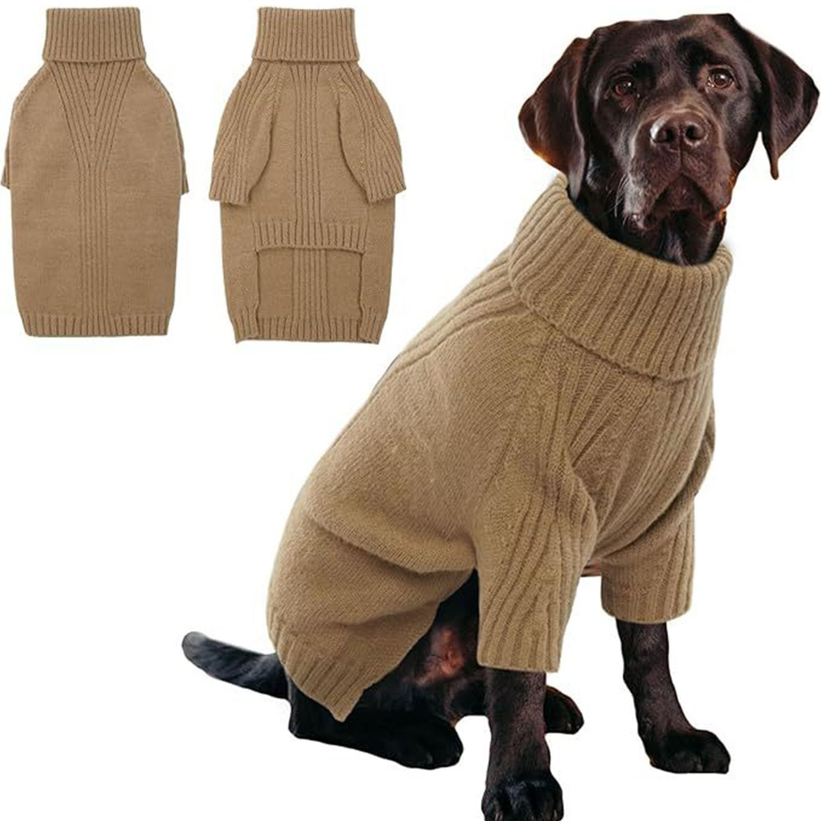 Hundepullover, Thermostrick, Großer Hundepullover, Hundepullover Mit Rollkragen, Hundesweatshirt Für Extra Große Hunde,Elastisch Hundmantel, Kaltes Wetter Hundebekleidung (Khaki, S)