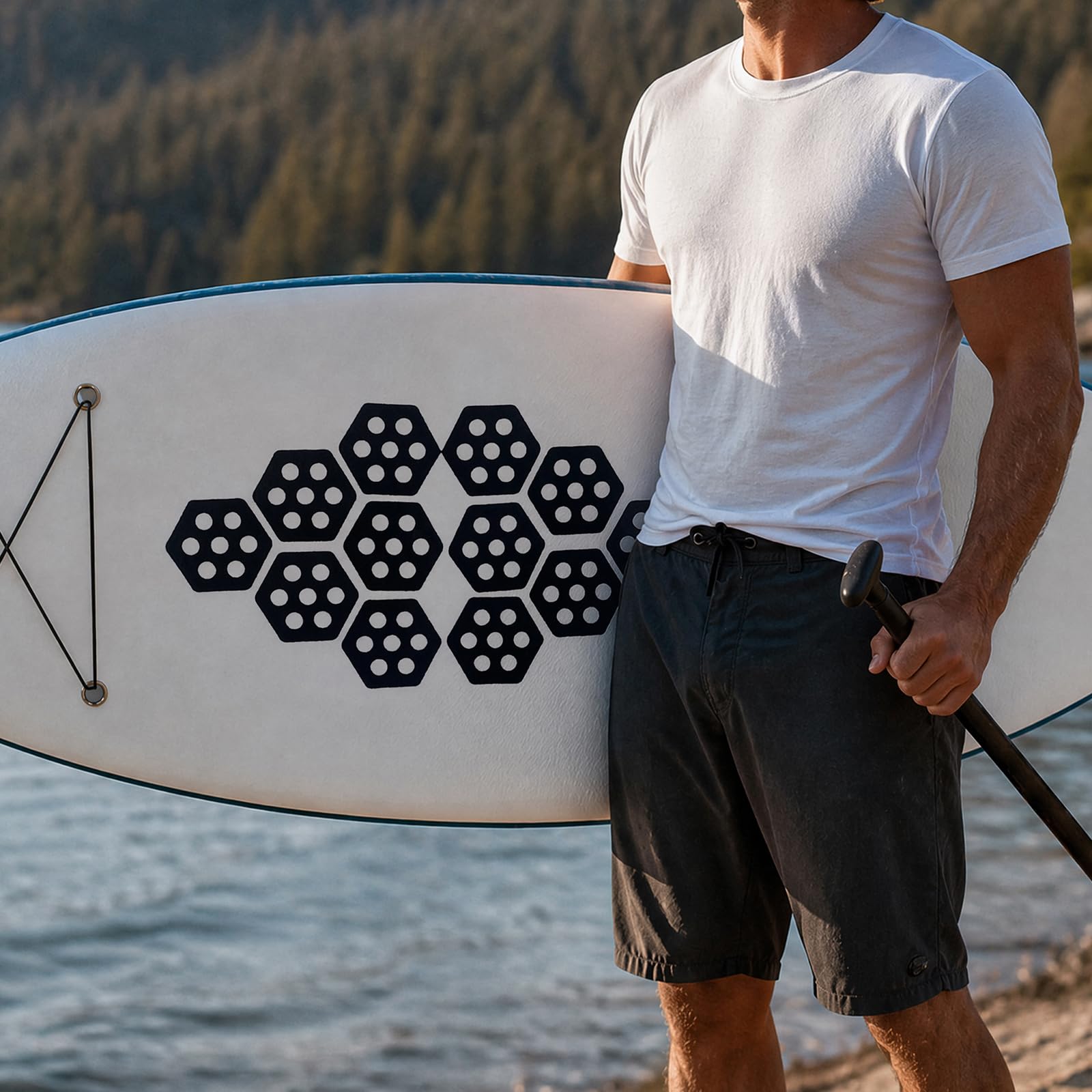 12 cuscinetti di trazione esagonali per tavola da surf con adesivo pad di trazione anteriore per tavole da surf universali fai da te per surf sport acquatici