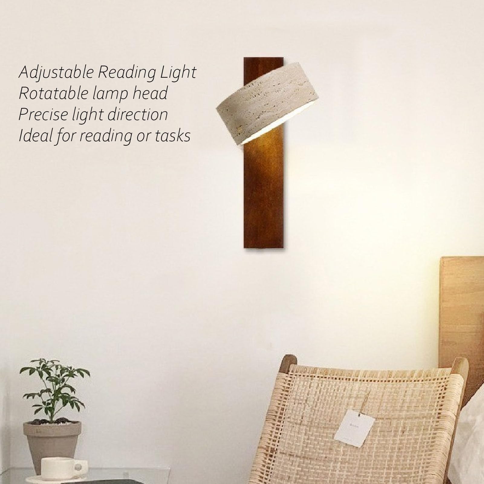 Sorandy LED Wandleuchte Rotations Warmlicht Wand Nachttischlampen Batteriebetriebene Lampe Leselampe Wandleuchten Wohndeko für Flur Schlafzimmer Wohnzimmer (Walnussfarbe)