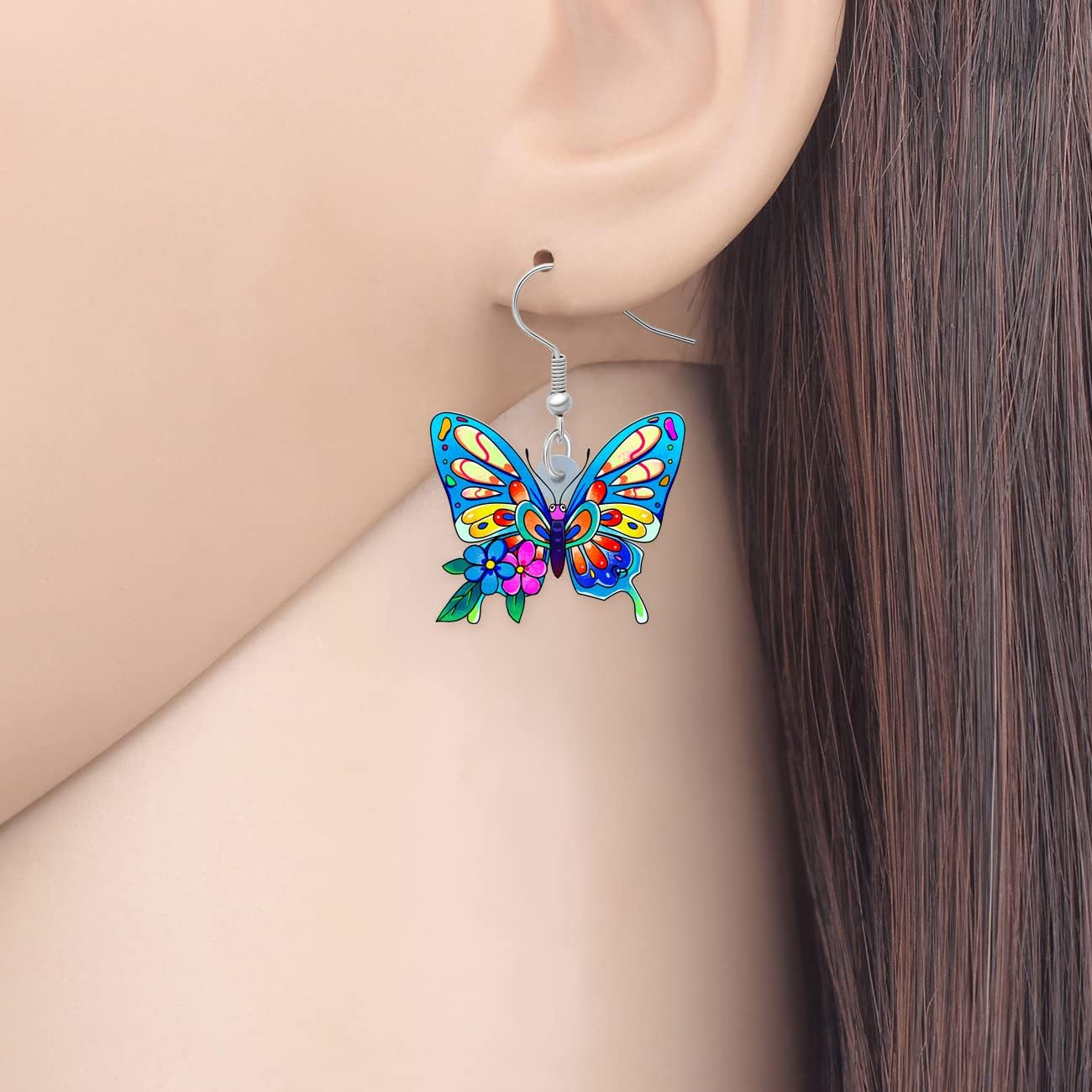 Bonsny Drop Dangle Floral Butterfly Earrings Fashion Insect Jewelry For Women Gift - Image 2