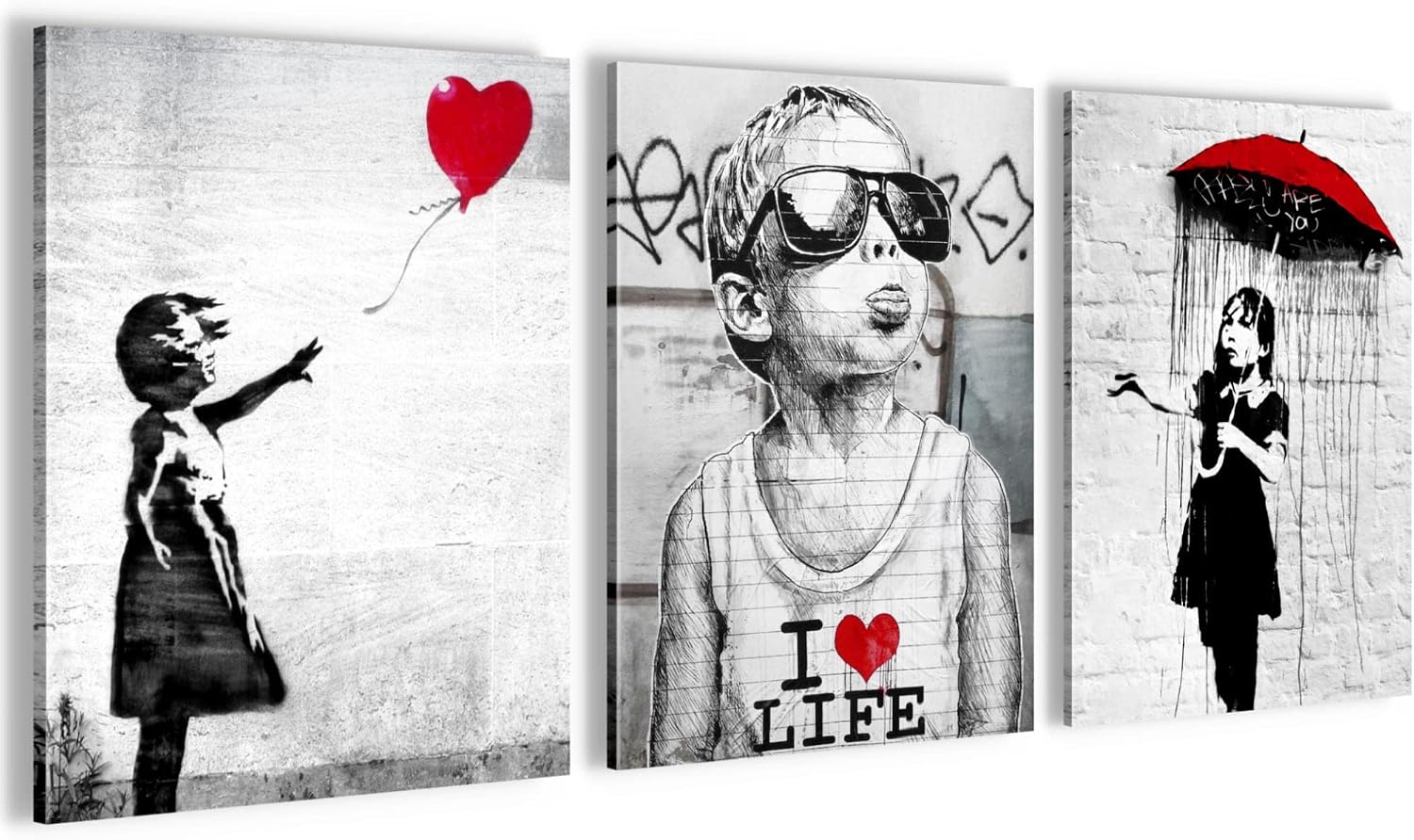 Novart Quadri Moderni Banksy Collage – Set 4 Pezzi Su Tela – Pronti Da Appendere Per Soggiorno O Camera