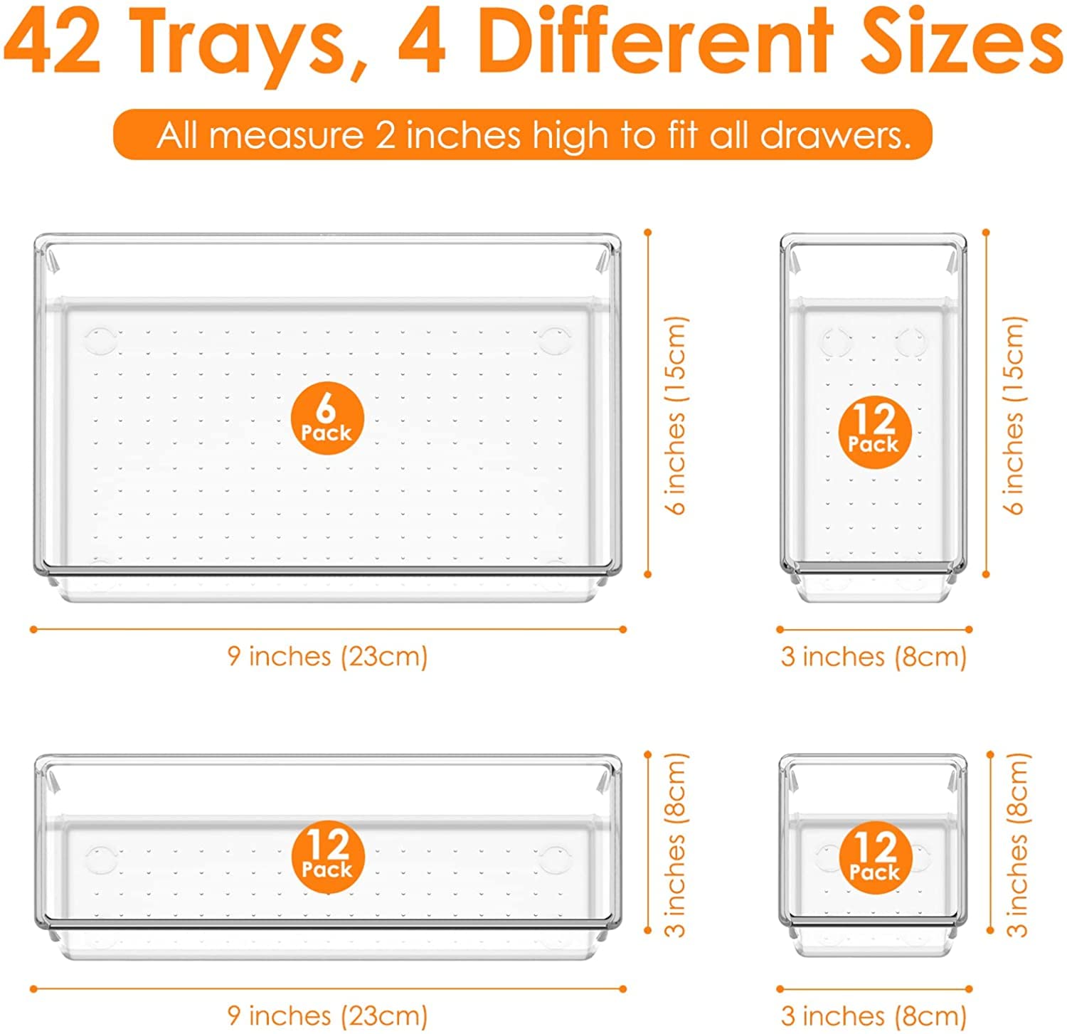 Snazzy 42 PCS Clear Plastic Drawer Organizer Set, Non-Slip/Crack Bathroom Vanity Drawer Organizer Trays Dividers, Versatile Storage Bins for Makeup, Jewelry and Office, Desk, Bathroom itchen 1
