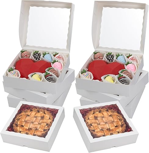 Miniatura 9 de RomanticBaking 24 cajas blancas para tartas de 10 x 10 x 2.5 pulgadas, cajas de panadería con ventana, cajas de galletas cubiertas de chocolate,