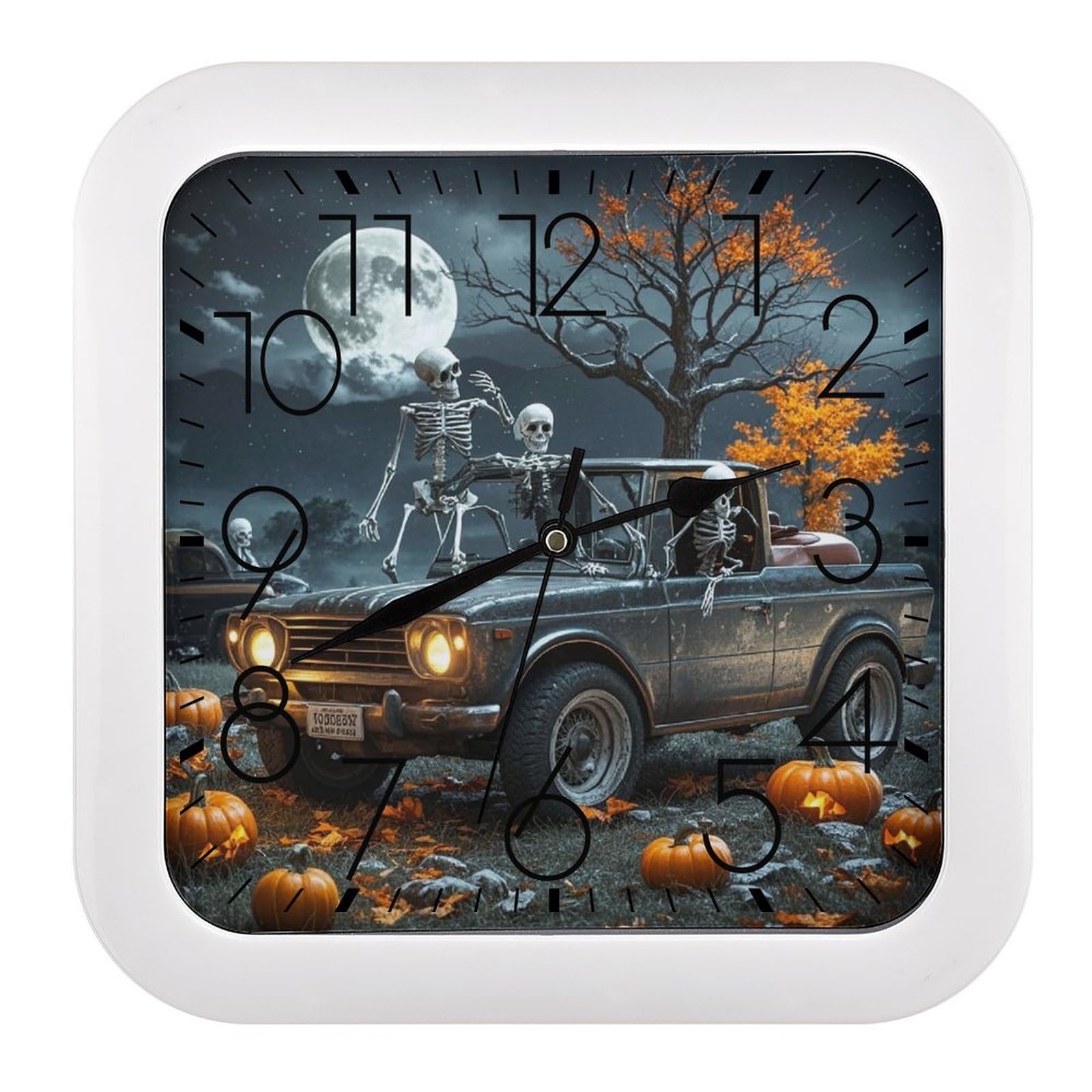 LZQPOEAS Moon and Car Wall Clock Fashionable Versatile Silent Wall Clock Simple Elegant Non Ticking Analog Clocks Easy to Install Square Modern Clocks for Home Decoration