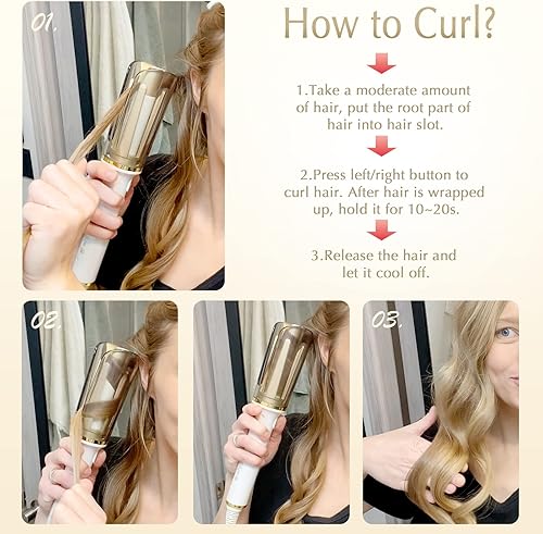 Miniatura 8 de Rizador giratorio profesional antienredos, barril de 1 pulgada con ranura grande y 3 ajustes de temperatura, voltaje dual con apagado automático