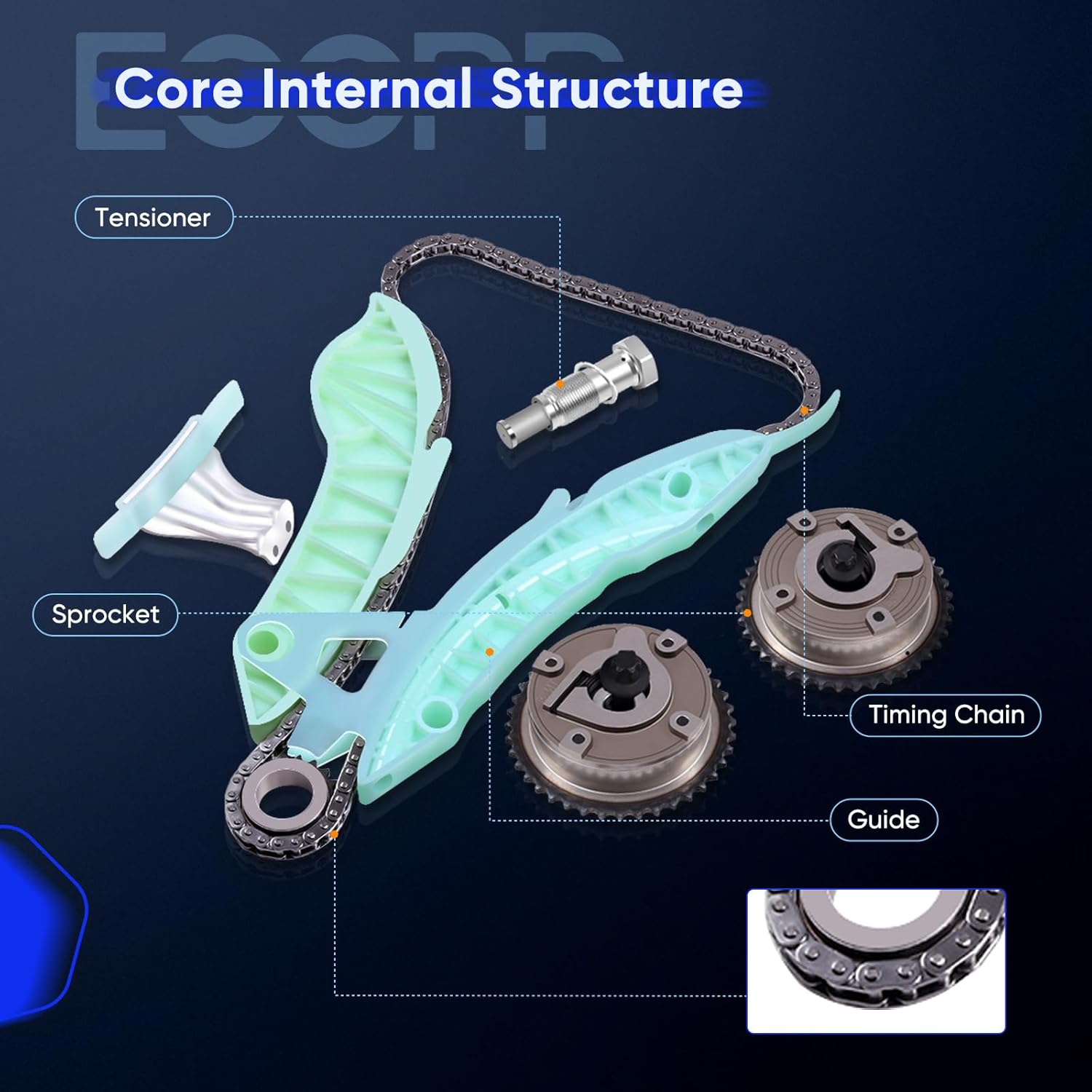 ECCPP Engine Timing Chain Kit for 2007-2010 for Mini Cooper OE# HJ-02004-CH,HJ-02004-TEN, w/Timing Chain Tensioner Guide Crank Gear VVT Gear
