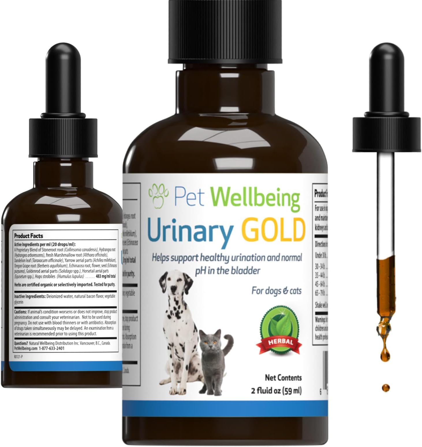 Pet Wellbeing Gold Urinary for Cats - The Natural Health Support of the Feline Urinary Tract - 2 Oz (59 ml)
