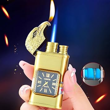 Windproof Dual-Flame Vintage Watch Lighter,2025 New Windproof Lighter Vintage Watch Bezel Jet Flame Torch (Black-A)