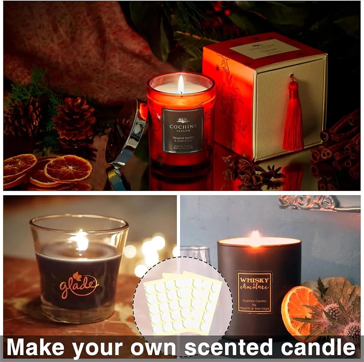 Wick Stickers 1440Pcs/72 Sheets Candle Wick Stickers on 72 Sheets, Heat-Resistant with Handy Pull Tab