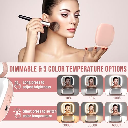Miniatura 2 de MY BEAUTY LIGHT Espejo compacto brillante con luz de aumento recargable duradera 1X3X, espejo de maquillaje de viaje de 3000K-6000K con luces para