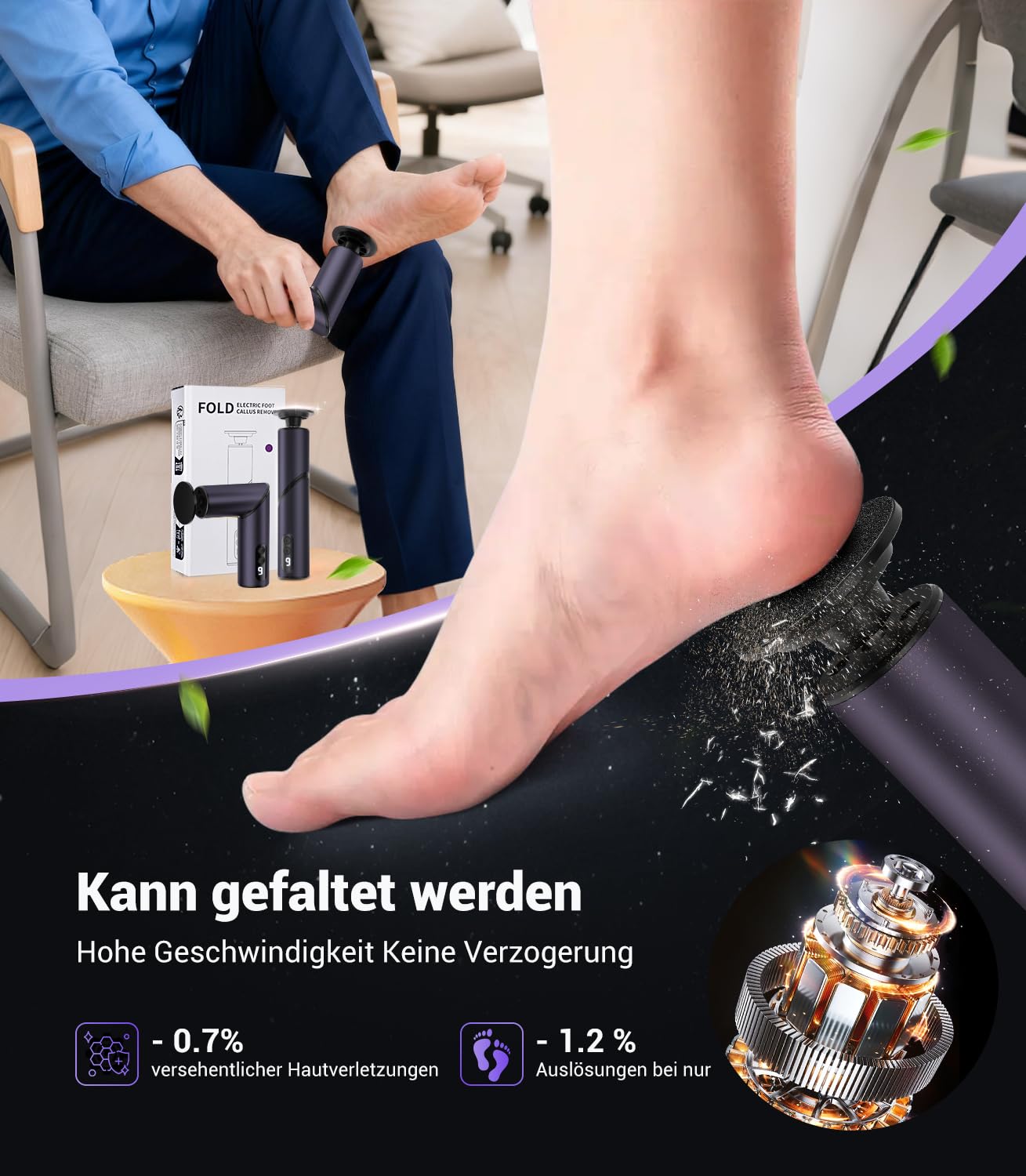 9.0 Upgrade 5-IN-1 - Eliminador de callos eléctrico (elimina el 99,92% de callos en 3 minutos) con tecnología de sensor para pieles muertas y duras (morado)