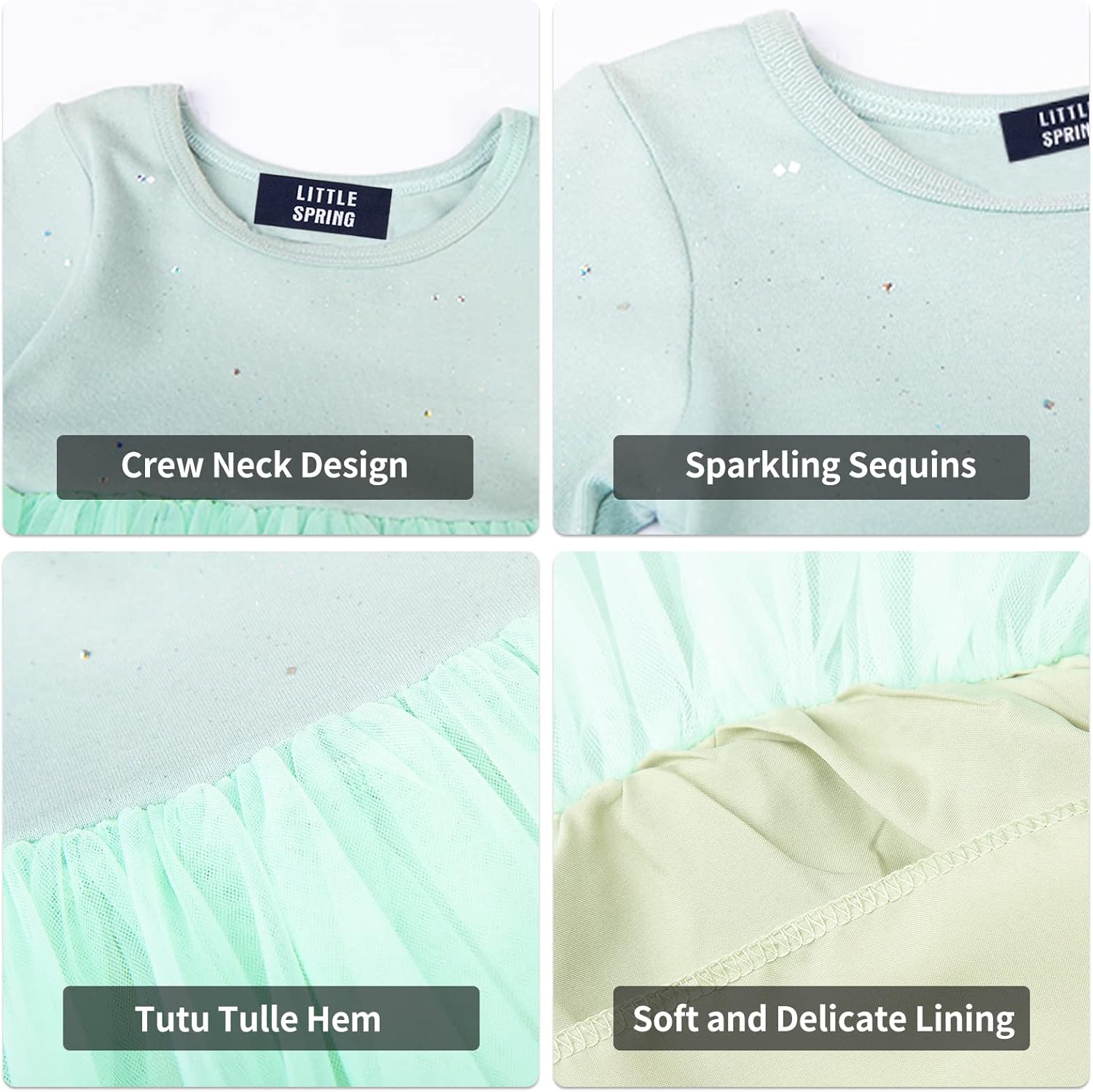 LittleSpring Girls Dresses Sparkly Tutu Party Princess Long Sleeve Crewneck - Image 3