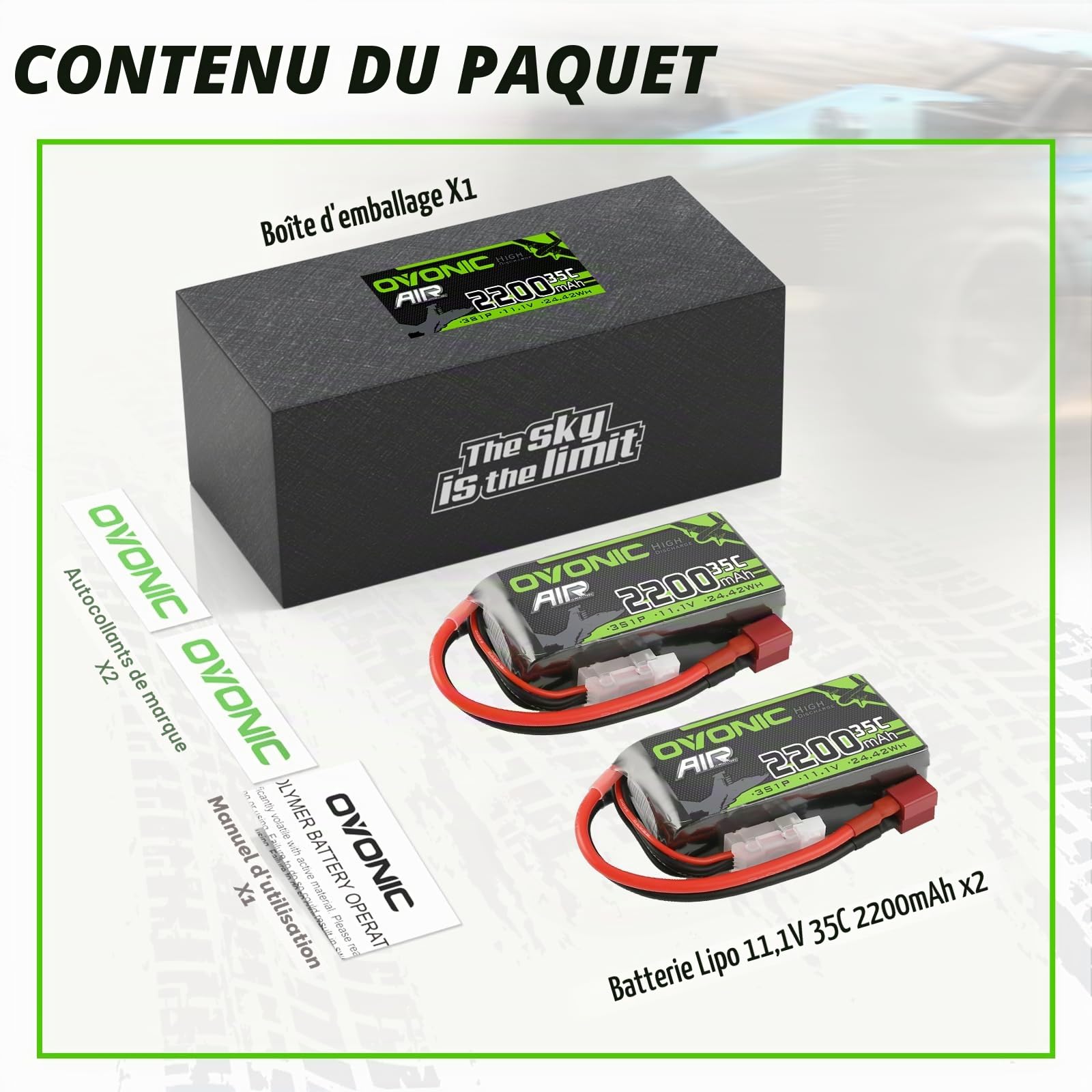 OVONIC Batterie Lipo 3s 35C 2200mAh 11.1V Batterie Courte avec Deans pour RC Heli Avion Quadcopter RC Voiture Multi-Moteur Hélicoptère DIY Hobby (2pcs)