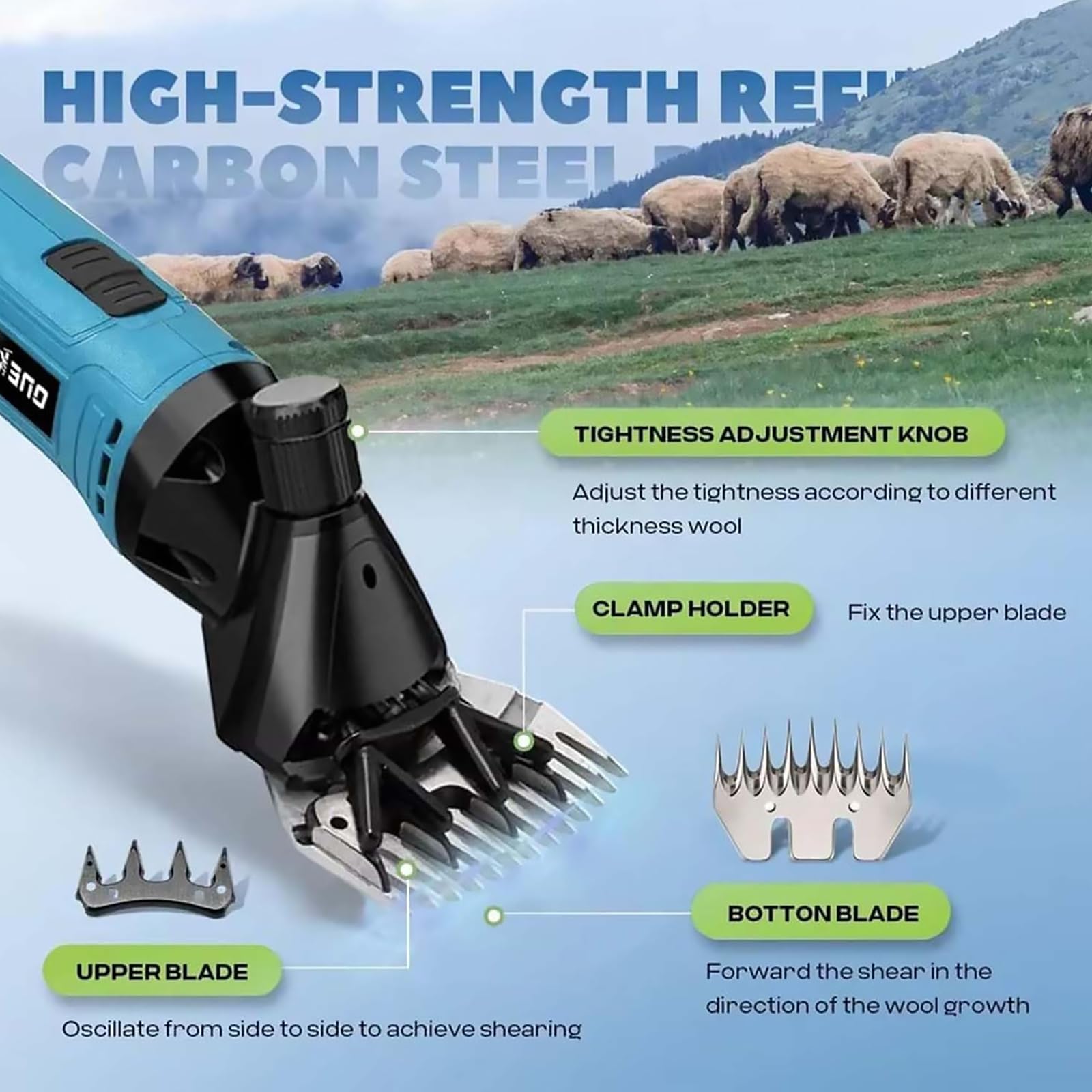 Shears di Pecore a Corda 600 W Duty Heavy-Flippers elettrici Professionali a 6 Marce con 2 batterie Ricaricabili e Lame in Acciaio Inossidabile da 9/13 per Le capre Alpacas 13-Teeth