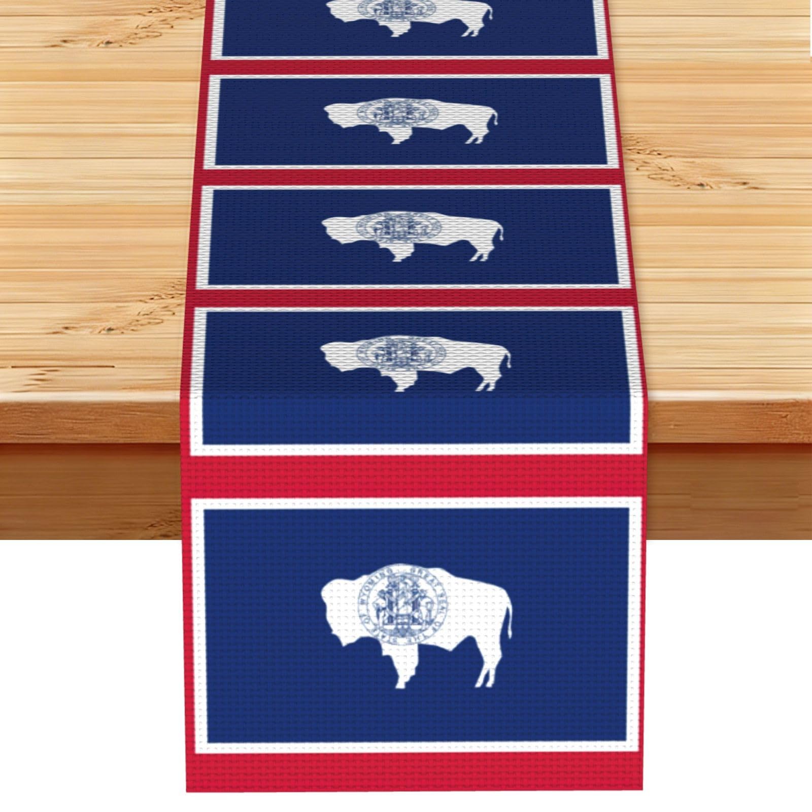 Wyoming State Flag Printed Table Runner 13 x 72, Wrinkle Resistant Decor for Dining Table Coffee Table Fireplace