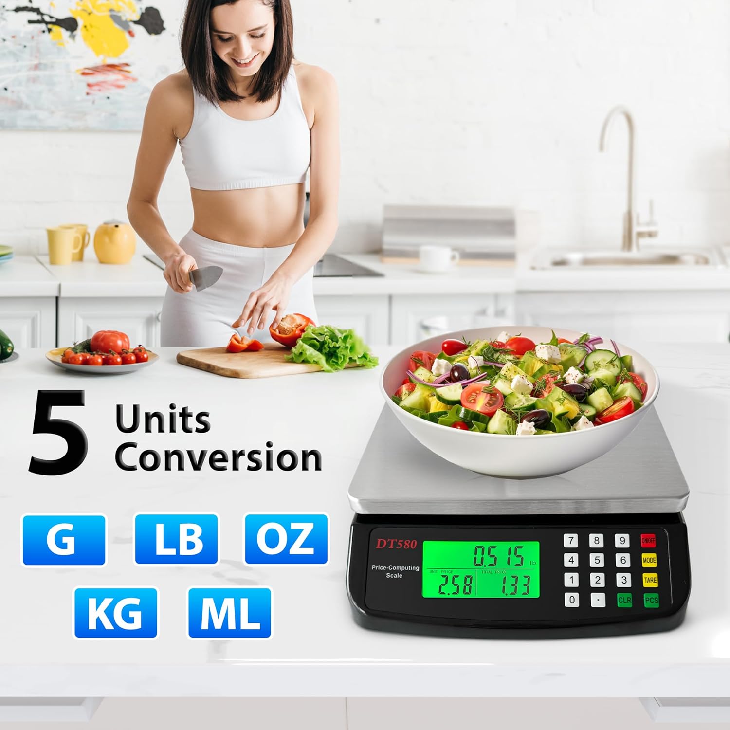 Large Digital Kitchen Scale 40kg/88lb Stainless Steel Price Computing Scale Counting Scale Deli Scale with LCD Display for Baking Bread Cooking Meat Prep Parts and Coins Adapter Included (Black)