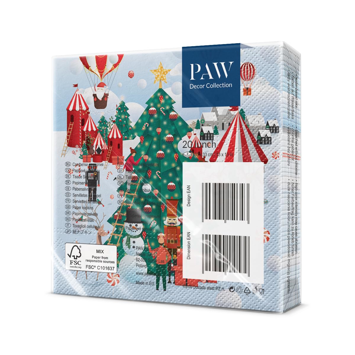 PAW - Servilletas de Papel 3 Capas (33 x 33 cm) | 20 Unidades | Servilletas de Navidad con motivos invernales y navideños | Ideales para la mesa festiva | Color: Christmas Atmosphere - 3
