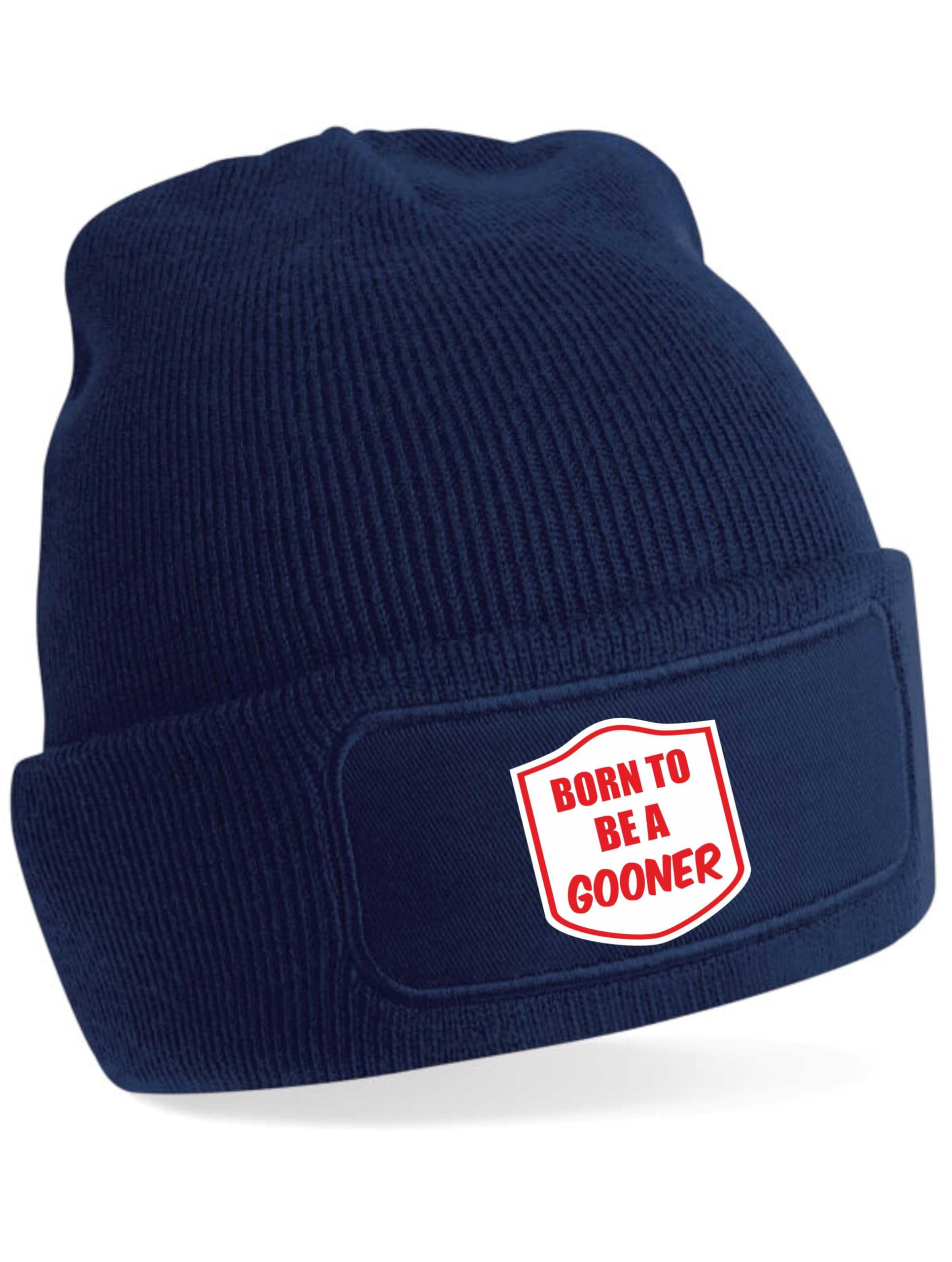 Print4U Born to Be A Gooner Beanie Hat Funny Football Fan Birthday Gift Blue