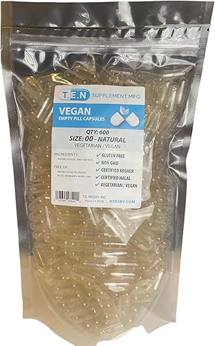 T.E. Neesby - Cápsulas vacías veganas para píldoras, tamaño 00, 600 unidades, tapas transparentes, relleno de cápsulas de bricolaje disponible en Yaxa Costa Rica
