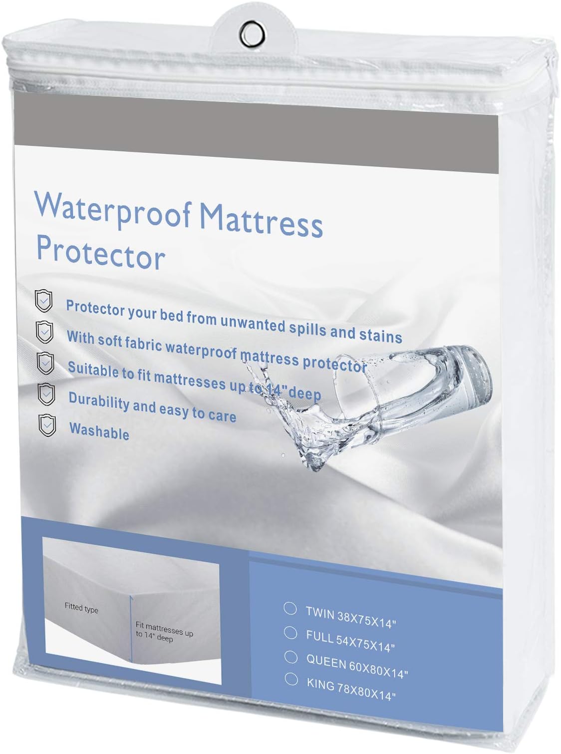 Full Size Matressess Protector Waterproof Mattress Cover Soft Breathable Noiseless Full Size Bed Cover Deep Pocket for 6"-18" Pad, Machine Washable Vinyl Free for Pets Kids Adults