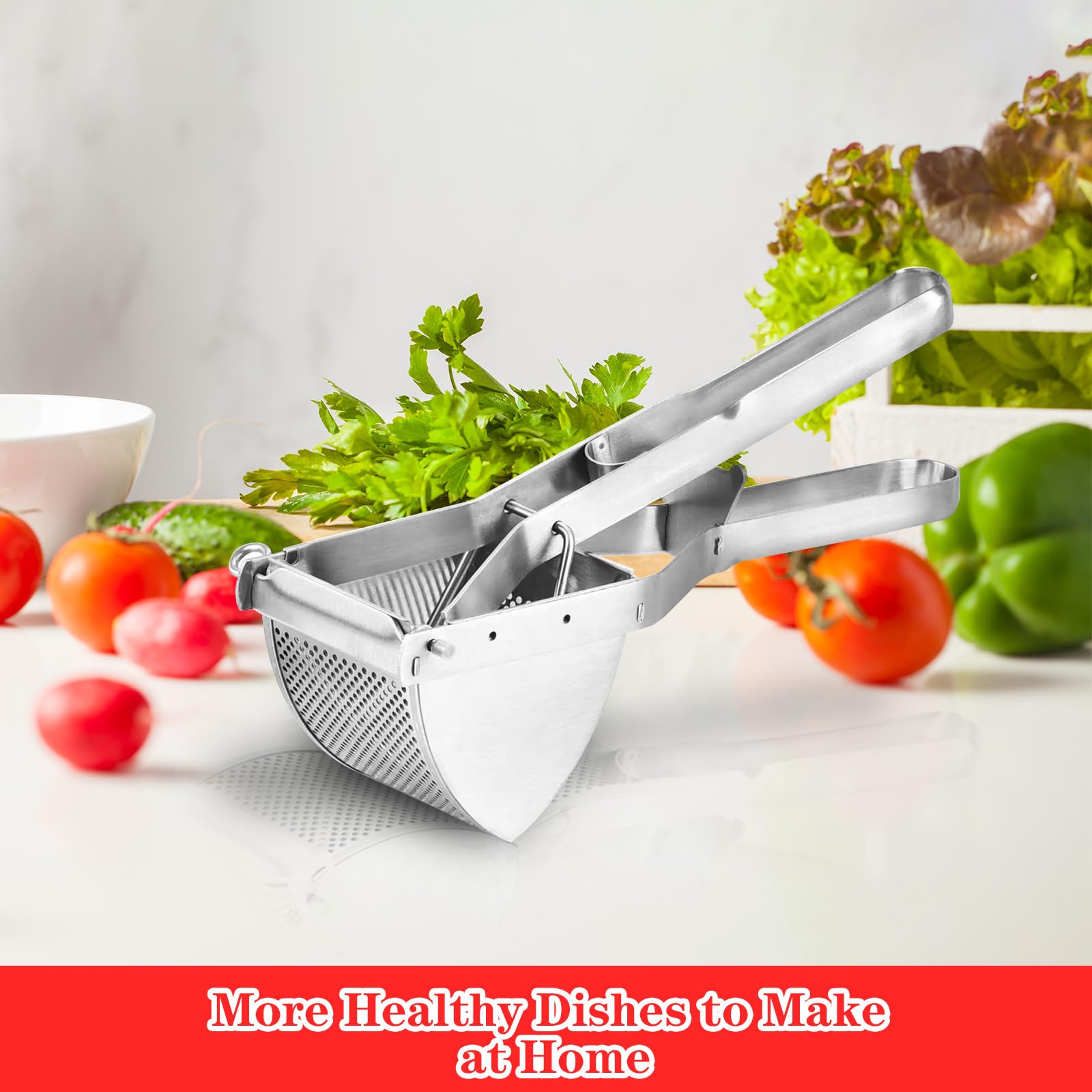 Schiacciapatate In Acciaio Inox - Potato Ricer Per Purè, Facile Da Usare E Pulire, Adatto Anche Per Verdure - Foto 9